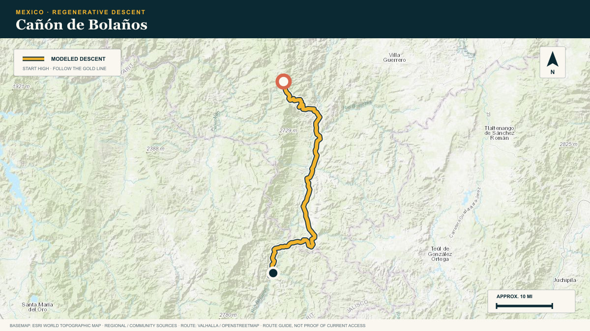 Topographic route plate for the Cañón de Bolaños descent