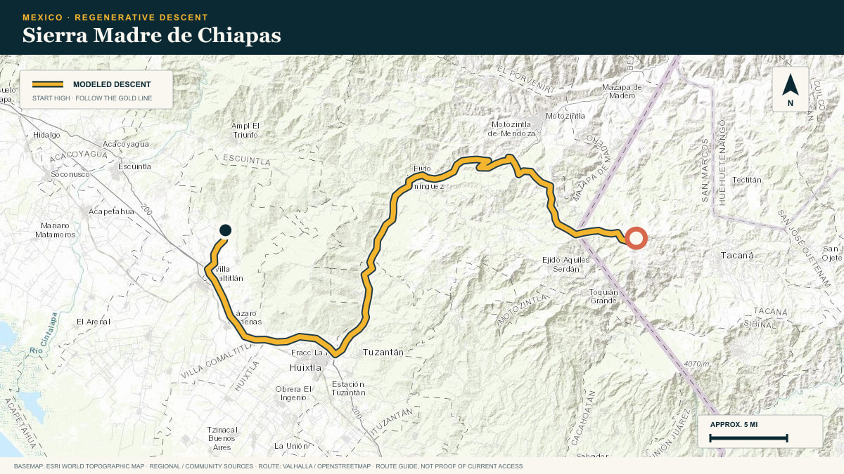 Topographic route plate for the Sierra Madre de Chiapas descent
