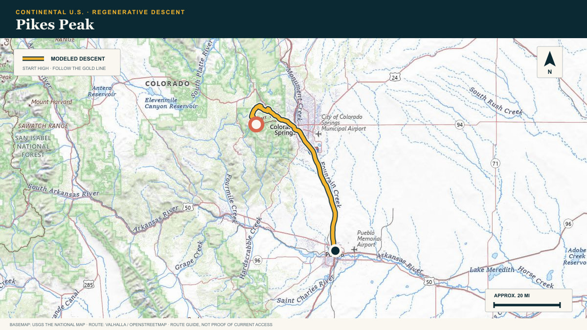 Topographic route plate for the Pikes Peak descent