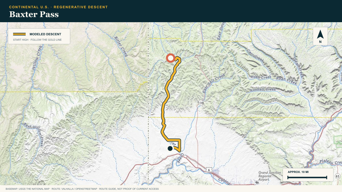 Topographic route plate for the Baxter Pass descent