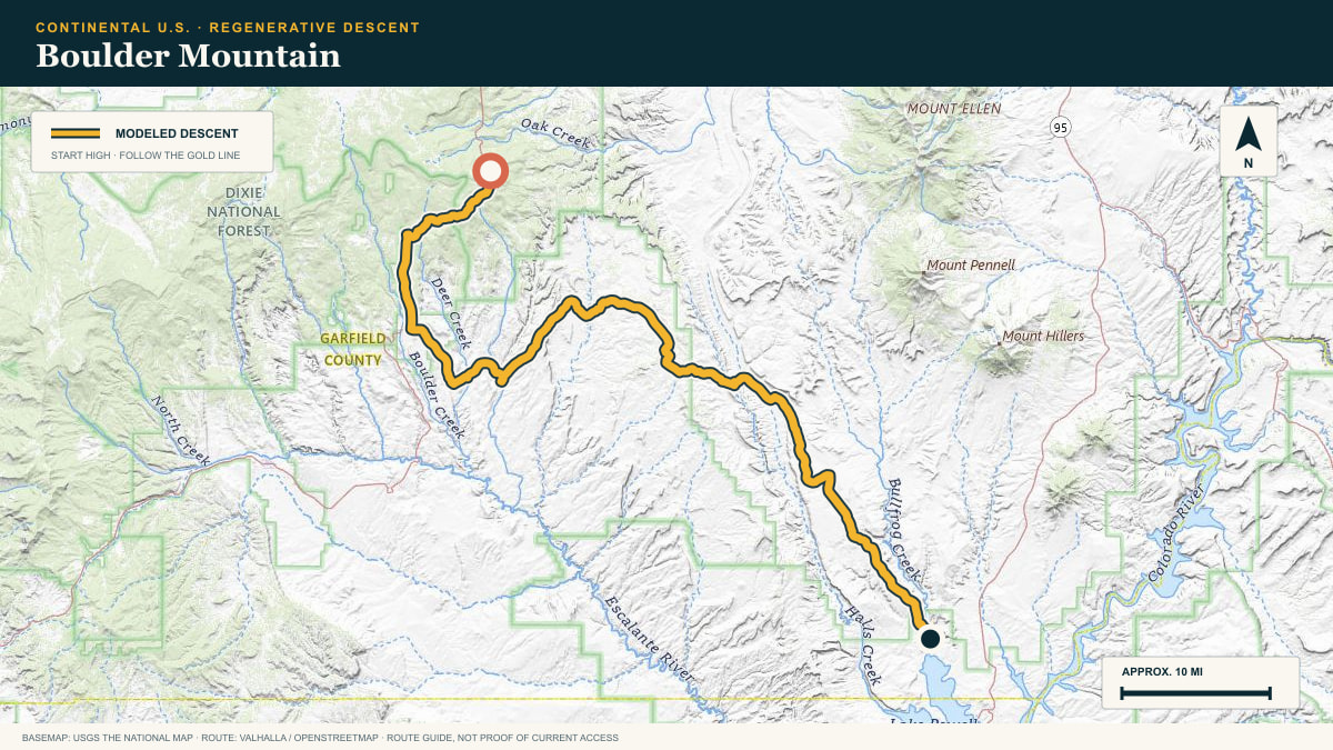 Topographic route plate for the Boulder Mountain descent
