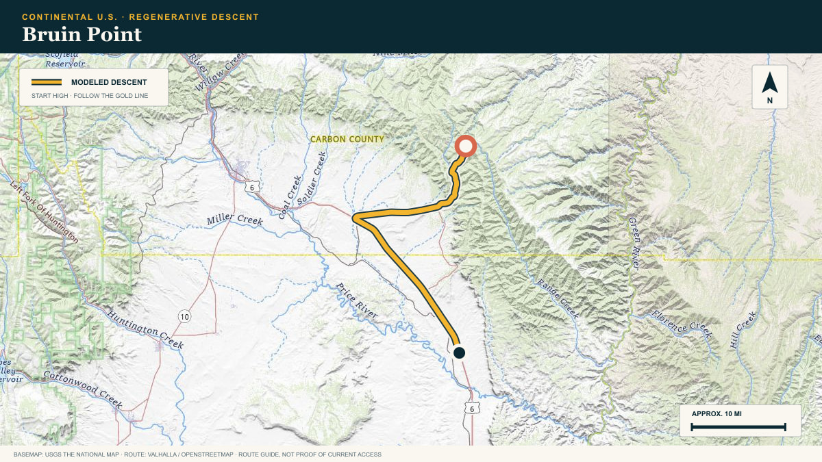 Topographic route plate for the Bruin Point descent