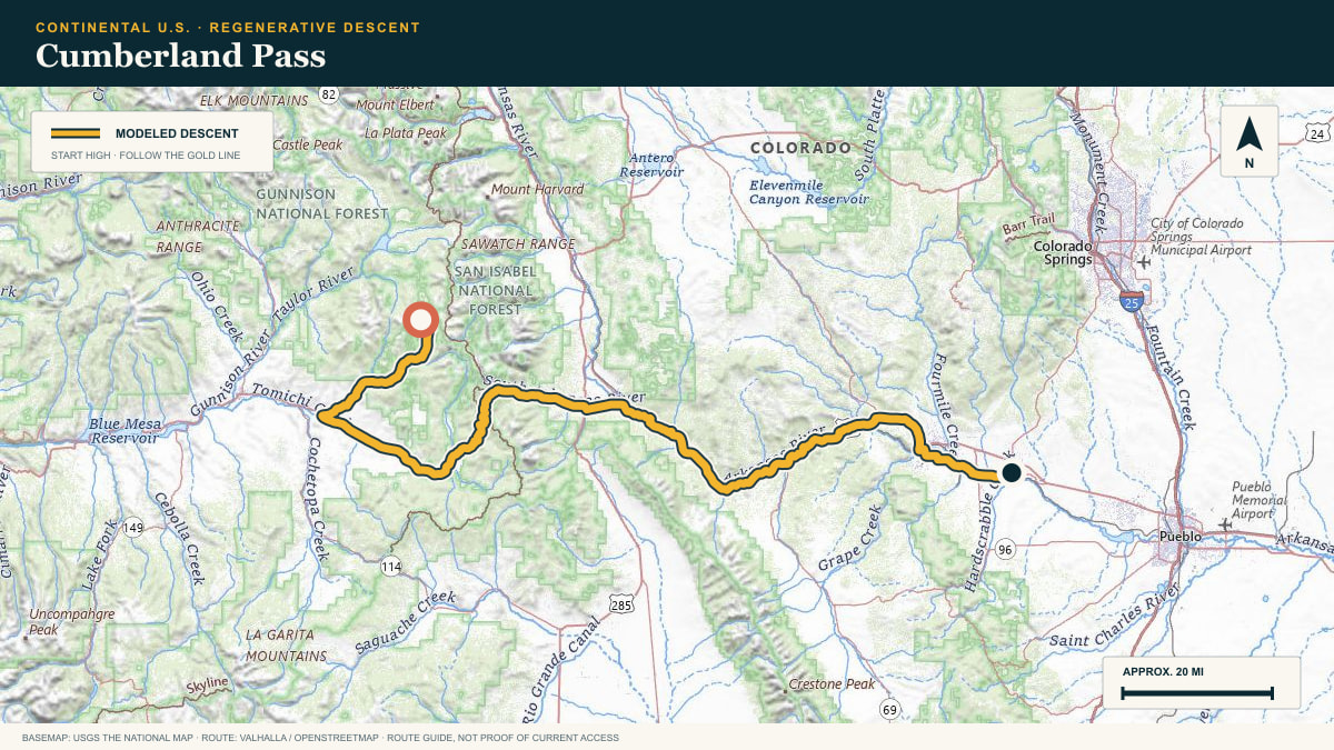 Topographic route plate for the Cumberland Pass descent