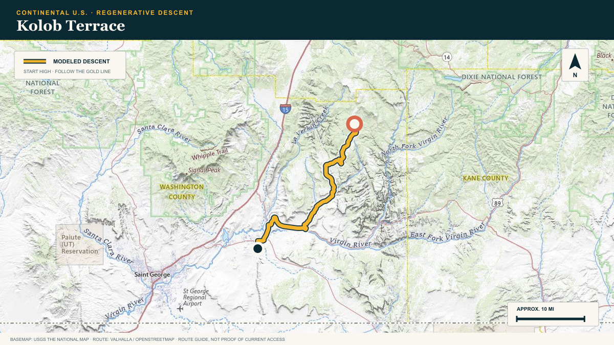 Topographic route plate for the Kolob Terrace descent