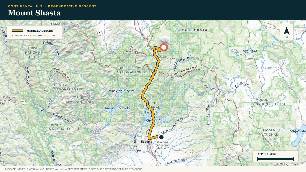 Topographic route plate for the Mount Shasta descent