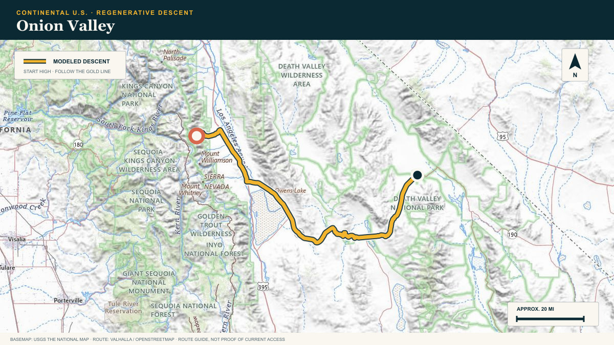 Topographic route plate for the Onion Valley descent