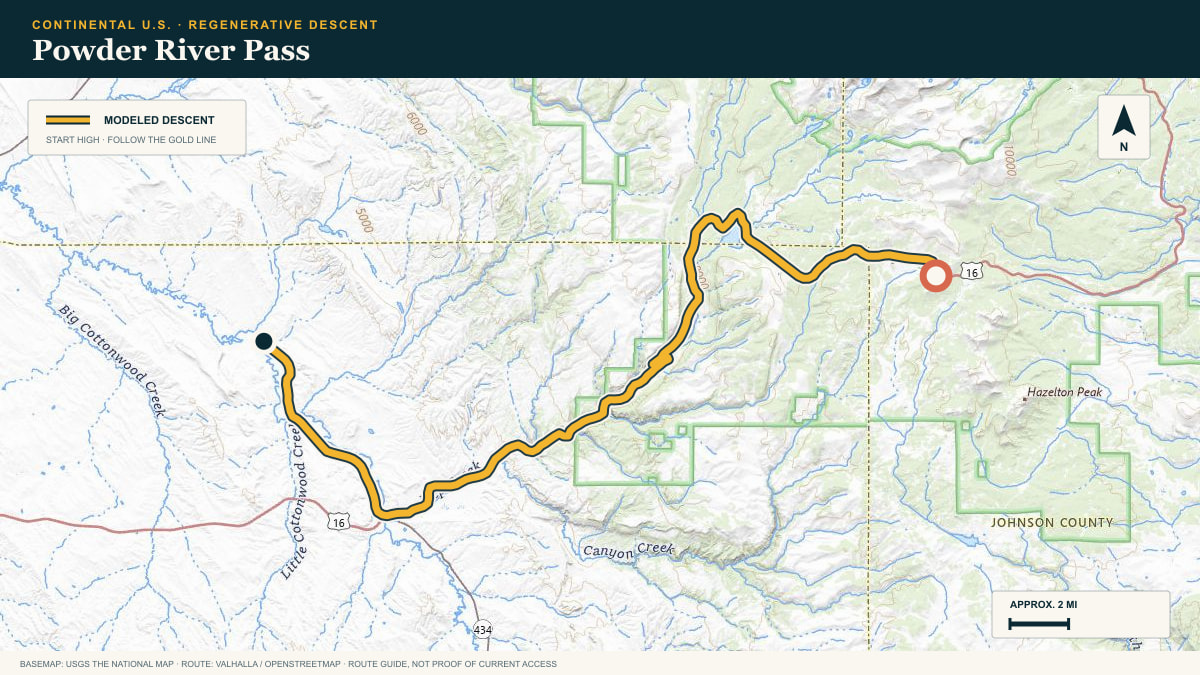 Topographic route plate for the Powder River Pass descent
