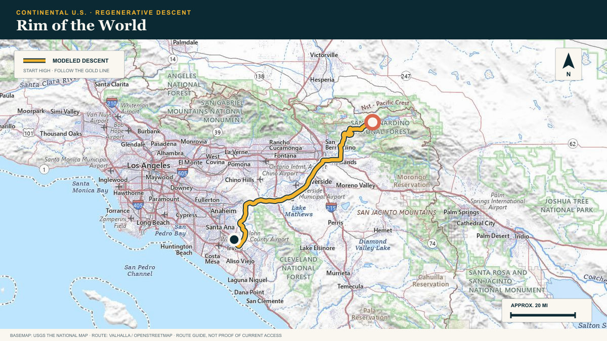 Topographic route plate for the Rim of the World descent