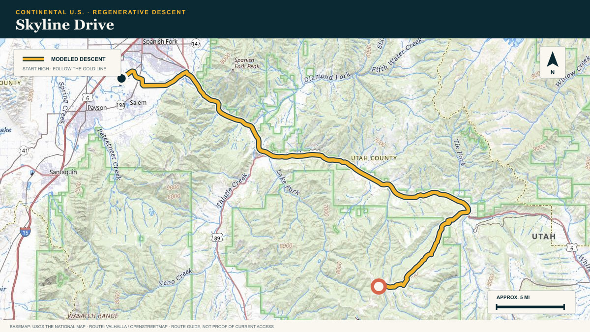 Topographic route plate for the Skyline Drive descent