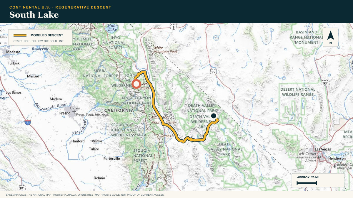 Topographic route plate for the South Lake descent