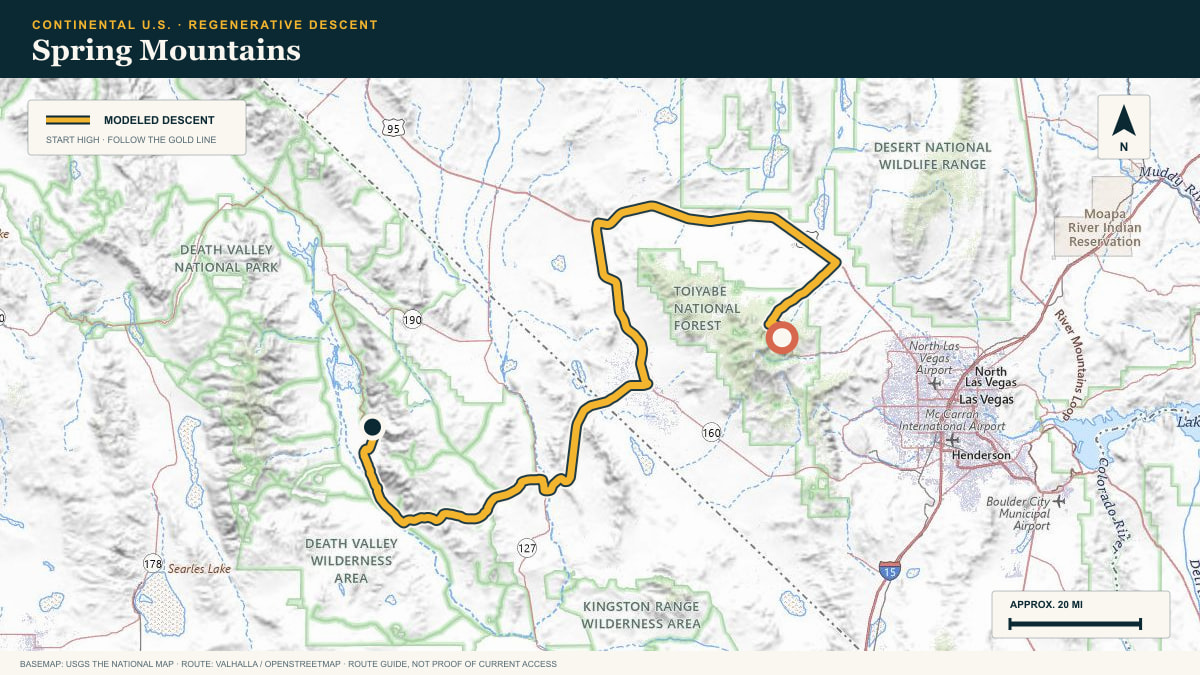 Topographic route plate for the Spring Mountains descent