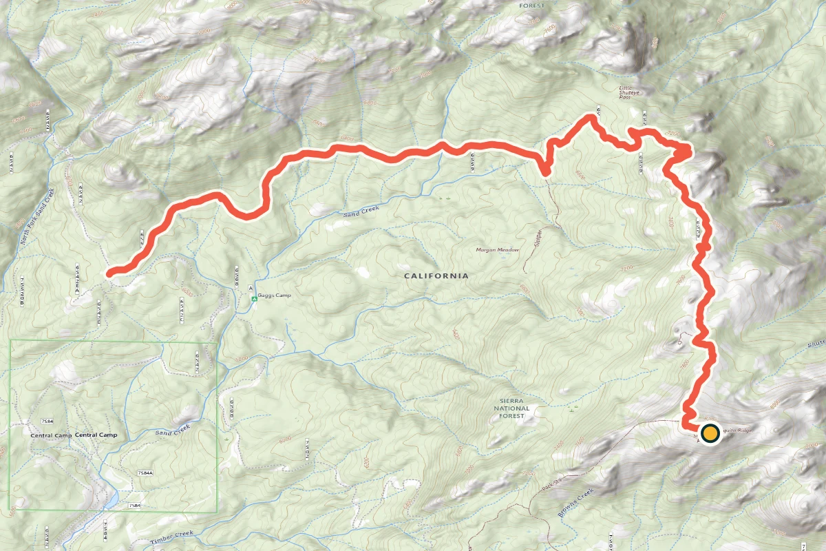 USGS topographic map of the exact 6S59 route to Shuteye Peak
