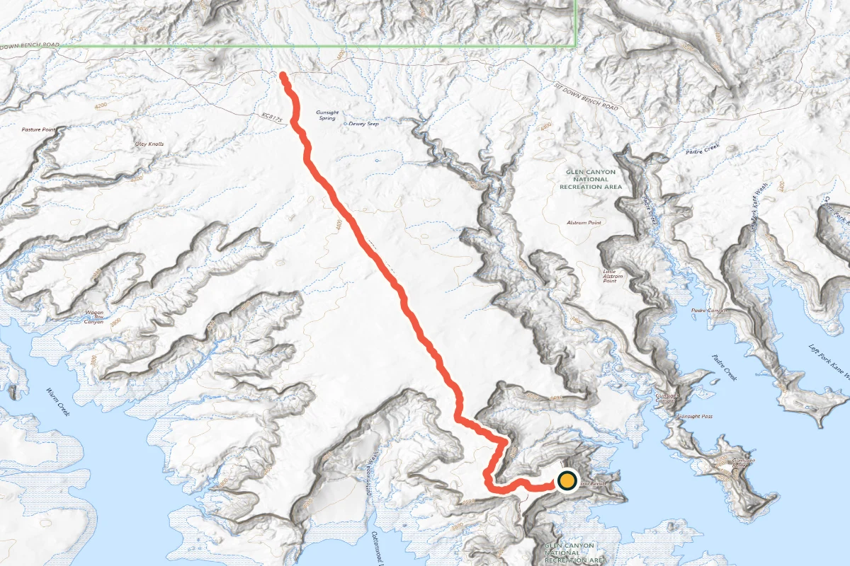 USGS topographic map of the exact Alstrom Point route above Lake Powell