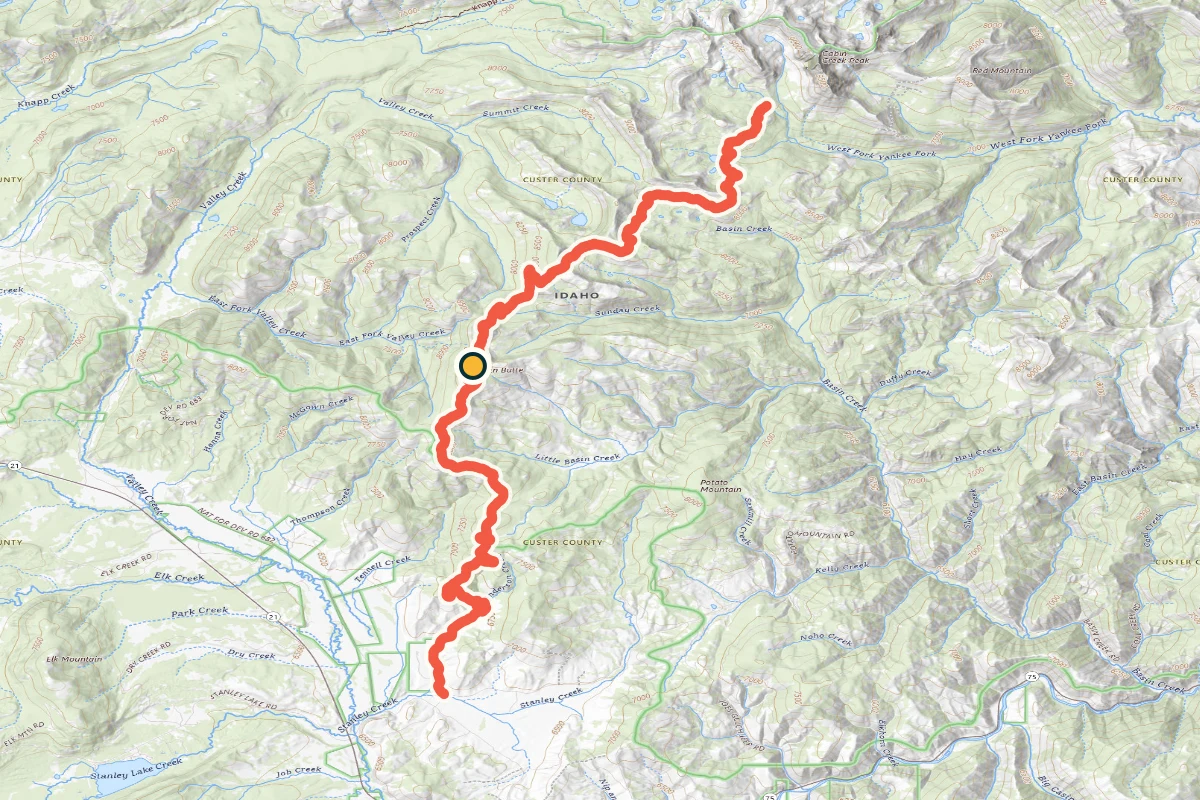 USGS topographic map of Basin Butte Road reaching the historic lookout