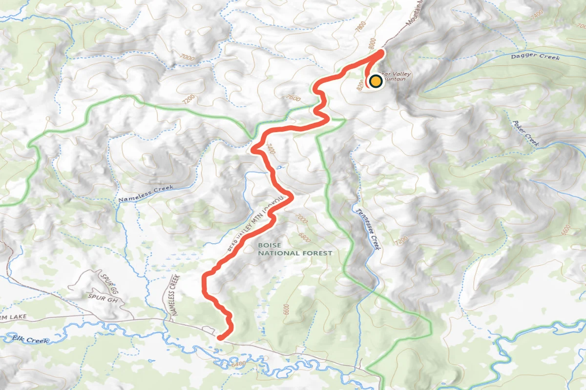 USGS topographic map of Forest Road 583 climbing Bear Valley Mountain