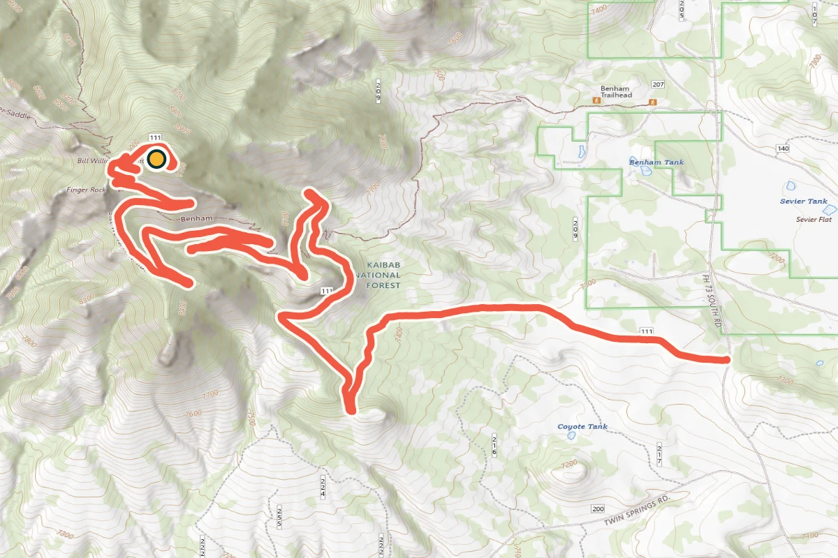 USGS topographic map of the road to Bill Williams Fire Lookout