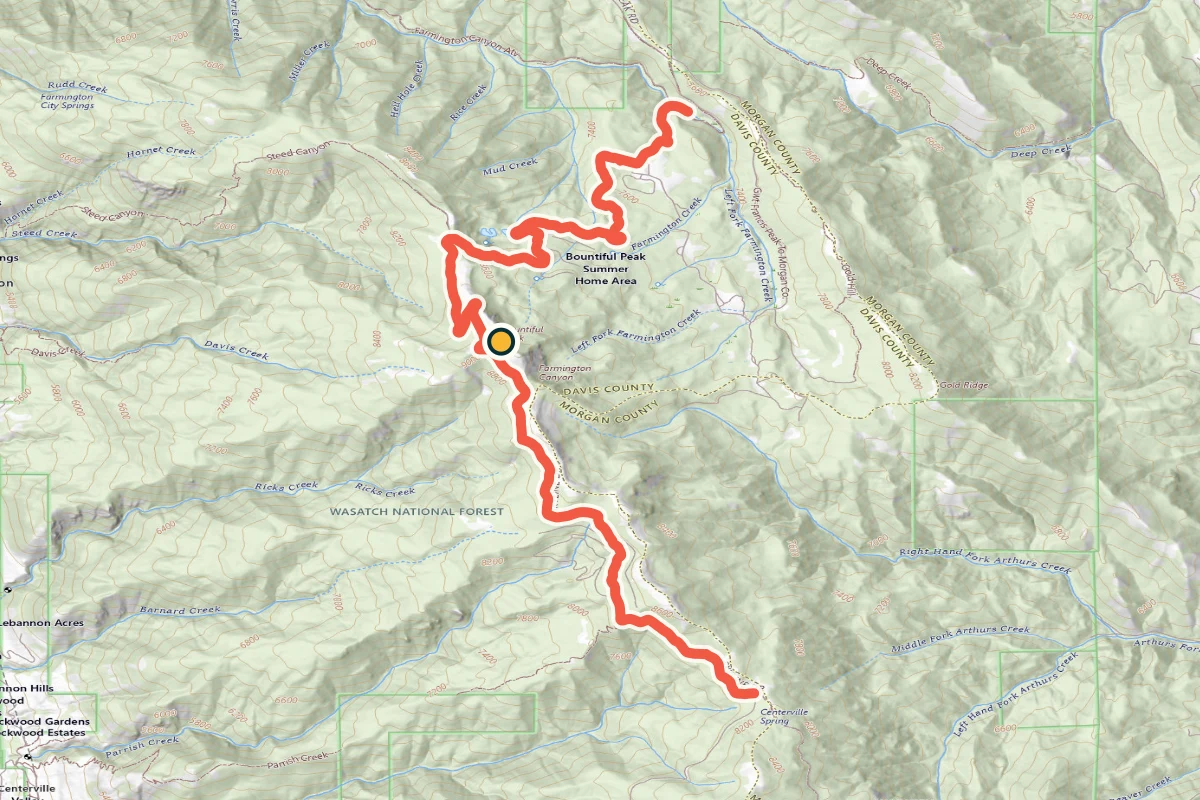 USGS topographic map of Skyline Drive beside Bountiful Peak