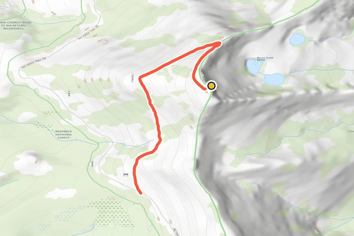 Topographic route map for Burnt Knob Lookout in Idaho