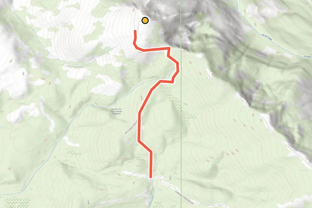 USGS topographic map of Forest Road 50321 climbing Carey Dome
