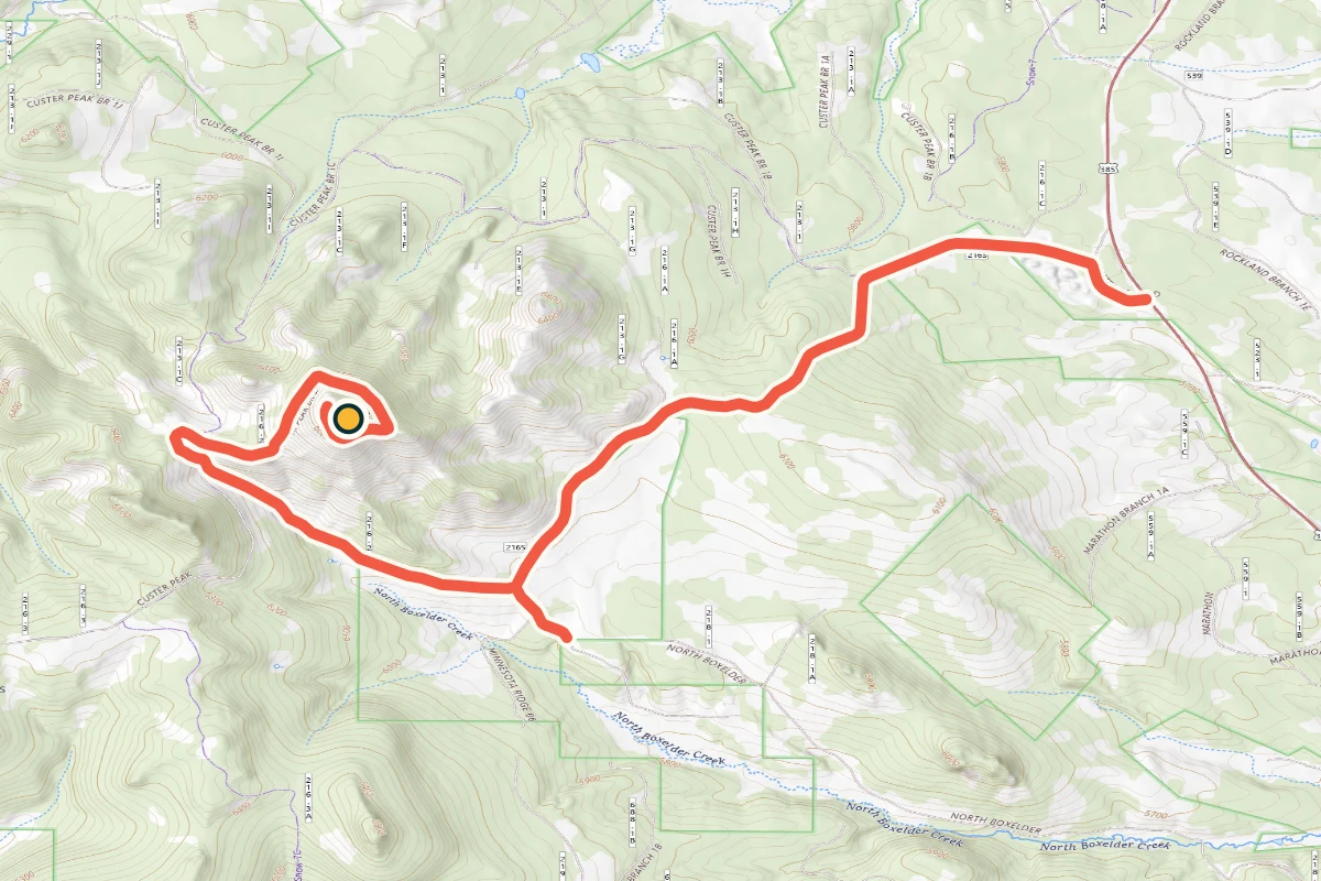 Topographic route map for Custer Peak in South Dakota