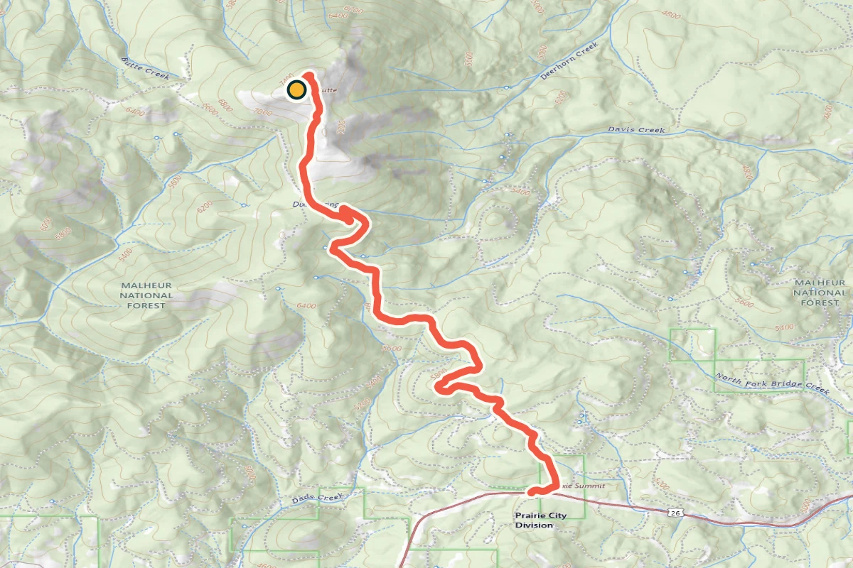 USGS topographic map of the exact Dixie Butte Lookout route