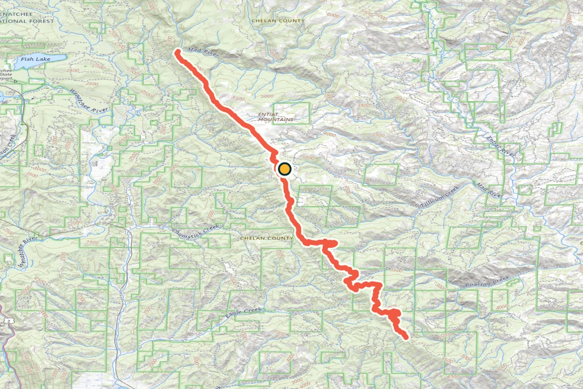 USGS topographic map of Entiat Ridge Road beside Sugarloaf Peak