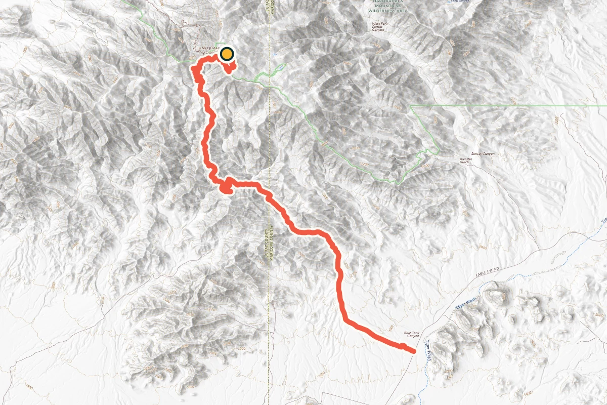 USGS topographic map of the Harquahala Mountain road to the summit