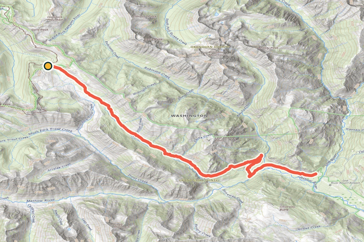 USGS topographic map of the exact Hart’s Pass route