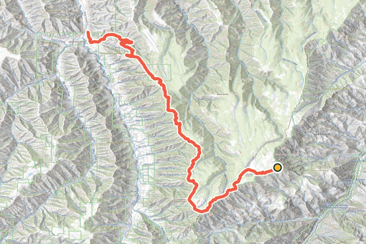 USGS topographic map of the exact Hat Point route above Hells Canyon