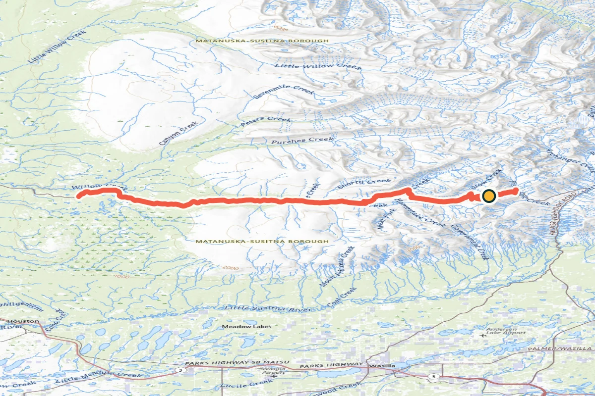 USGS topographic map of the gravel road across Hatcher Pass