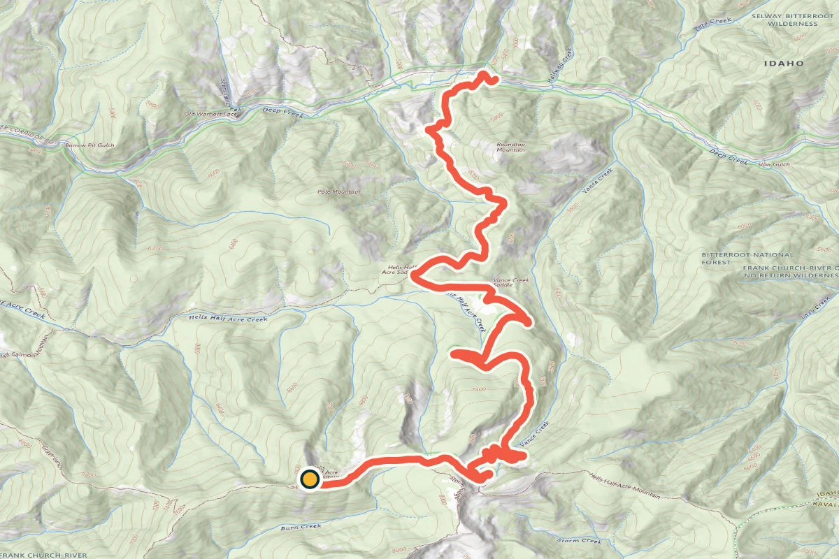 USGS topographic map of Hells Half-Acre Lookout on its named mountain