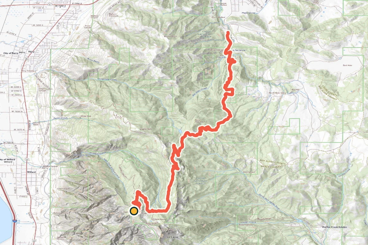 USGS topographic map of the exact Northern Utah route to Inspiration Point
