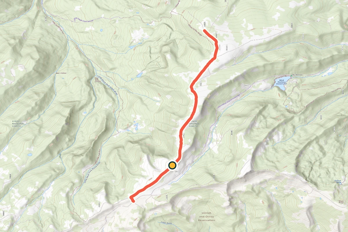 USGS topographic map of Mill Hollow Ridge and its local-high observation point