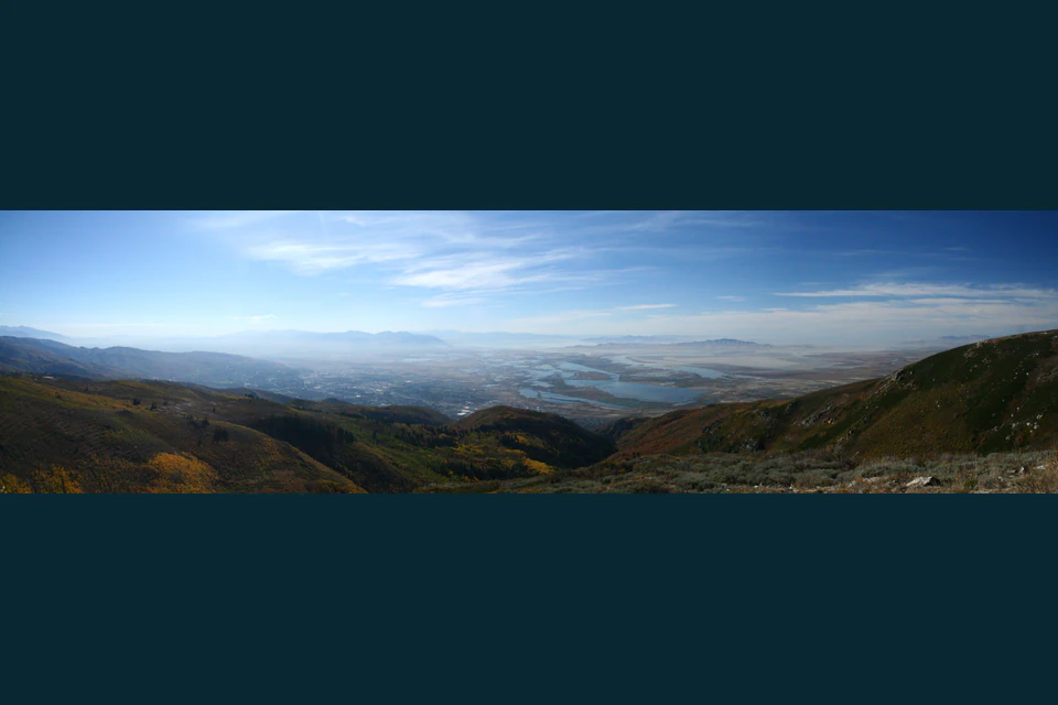 Panorama from Francis Peak across Great Salt Lake toward Antelope Island.