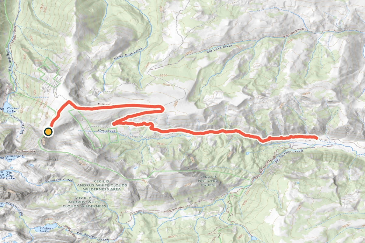USGS topographic map of the exact Railroad Ridge route to Livingston Mine