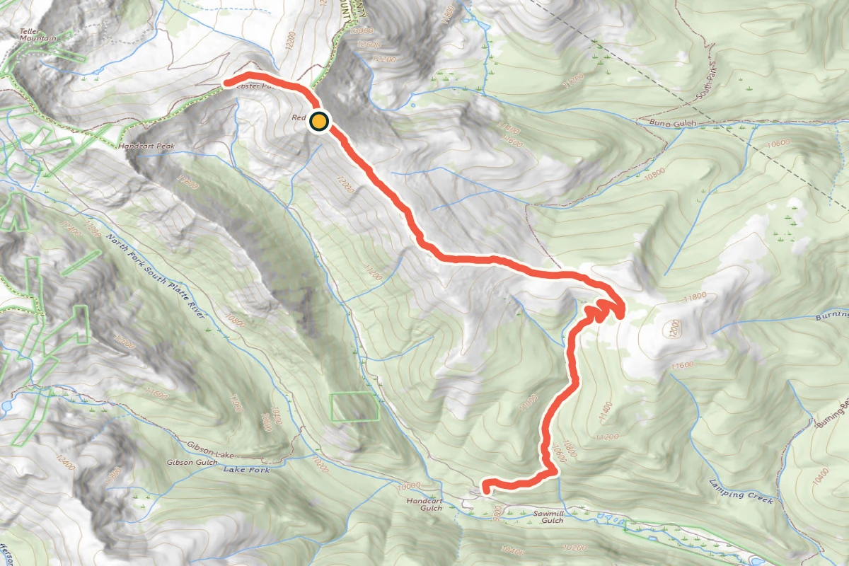 USGS topographic map of the four-wheel-drive road over Red Cone