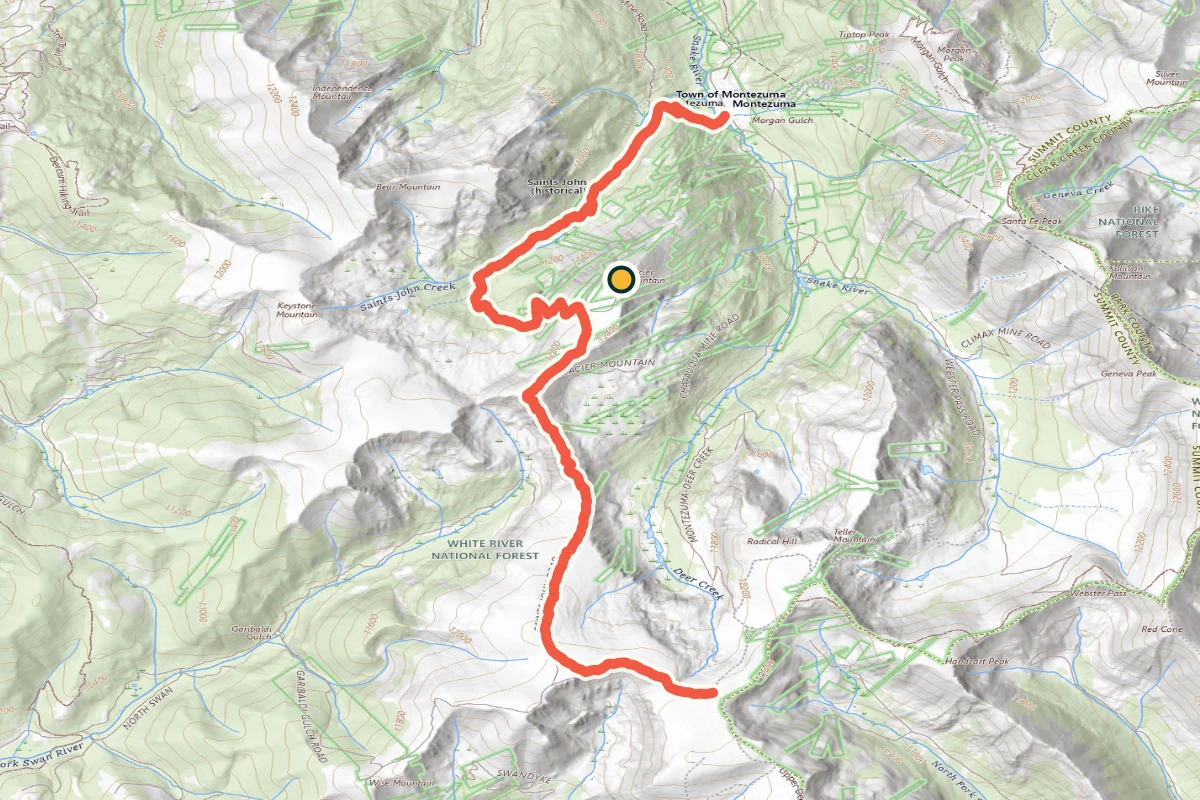 USGS topographic map of the exact Saints John route beside Glacier Mountain