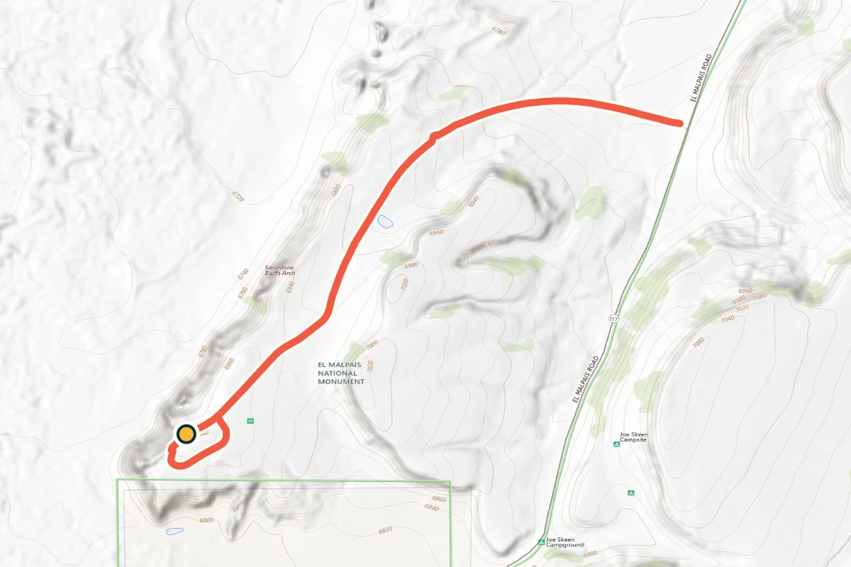 USGS topographic map of the gravel road to Sandstone Bluffs Overlook