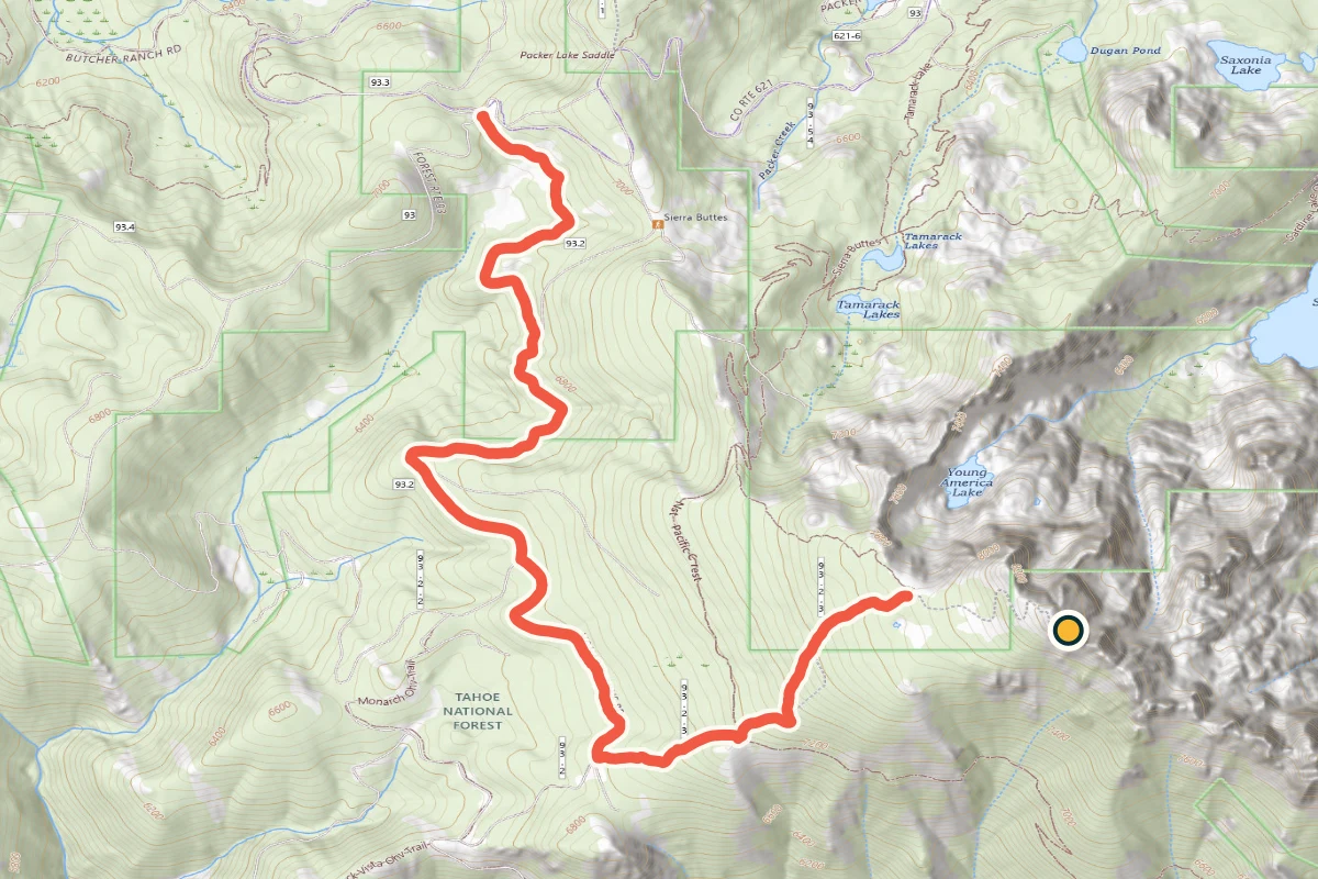 USGS topographic map of the Sierra Buttes upper road and summit