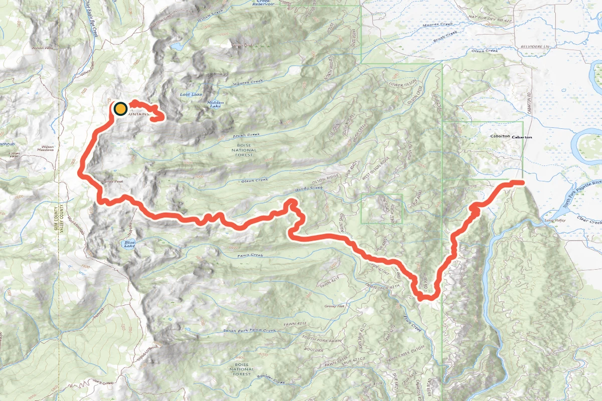 USGS topographic map of Forest Road 446 climbing Snowbank Mountain