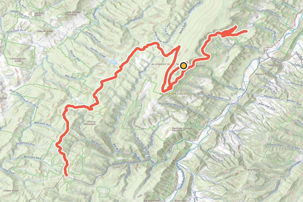 USGS topographic map of the road reaching Spruce Knob