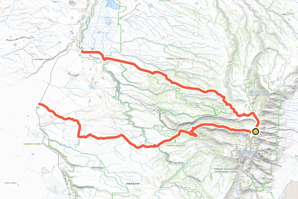 USGS topographic map of the exact Steens Mountain Loop and its high rim