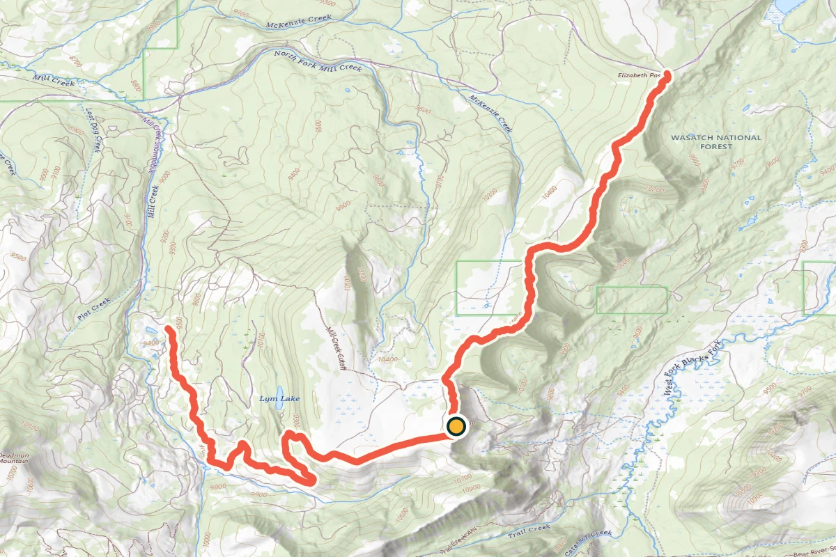 USGS topographic map of the Table Top off-road route in the High Uintas