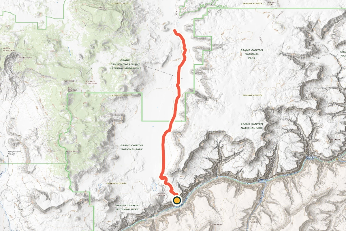 USGS topographic map of the exact Toroweap route to the Grand Canyon rim